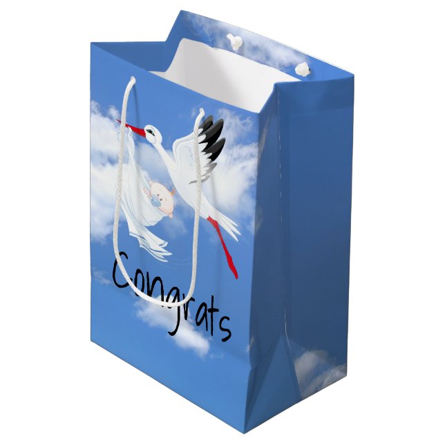 Sac Cadeau Moyen Stork and Baby Boy in Nuds (Devant Angle)