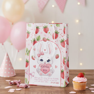Sac Cadeau Moyen Strawberry Gaze Bunny - Cute Anime Eyes & Ribbon