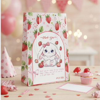 Sac Cadeau Moyen Strawberry Gaze Bunny - Cute Anime Eyes & Ribbon 