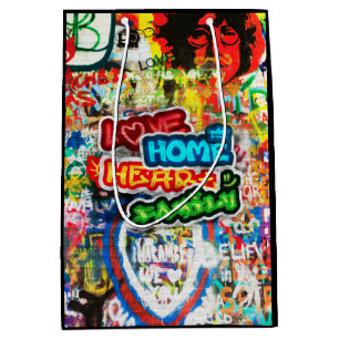Sac Cadeau Moyen Streetart Graffiti Amour Maison Cœur Coloré Funky