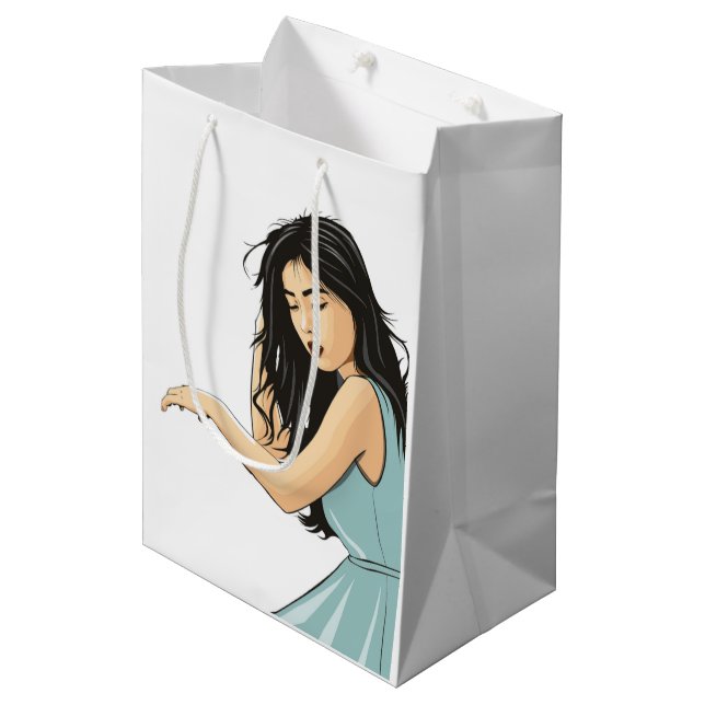 SAC CADEAU MOYEN "STRIKE A POSE" DAME ASIATIQUE (Devant Angle)