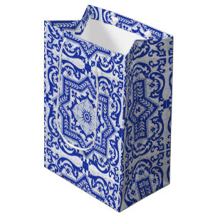 Sac Cadeau Moyen Style azulejo en céramique craquée bleue Azulejo V