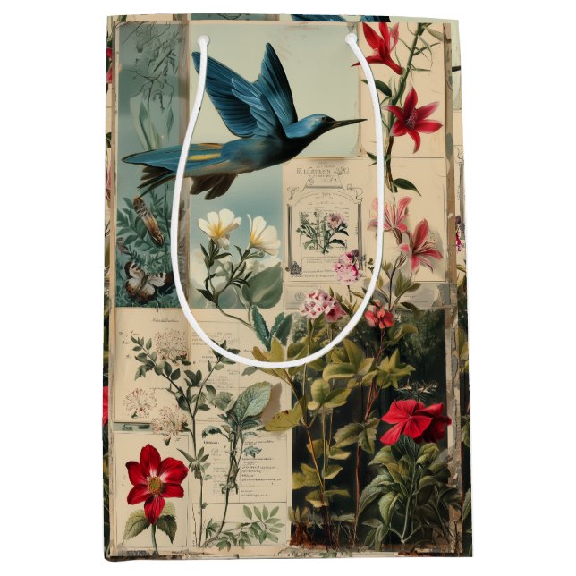 Sac Cadeau Moyen Style botanique collage (Devant)