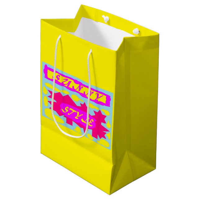 SAC CADEAU MOYEN STYLE ENSOLEILLÉ CONCEPTION ROSE LÉMON BLEU (Devant Angle)