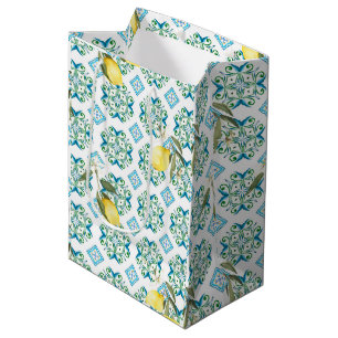 Sac Cadeau Moyen style italien, carreaux, majolica, citron, impress
