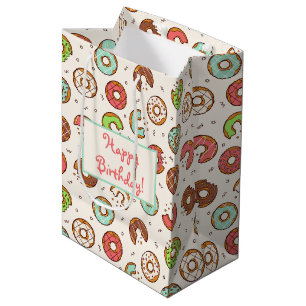 Sac Cadeau Moyen Style Rétro Anniversaire Motif de Beignet Mignon C