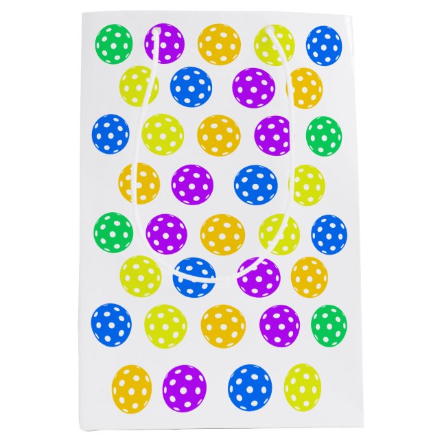 Sac Cadeau Moyen Style Rétro Néon Bleu Thème Pickleball Anniversair (Devant)