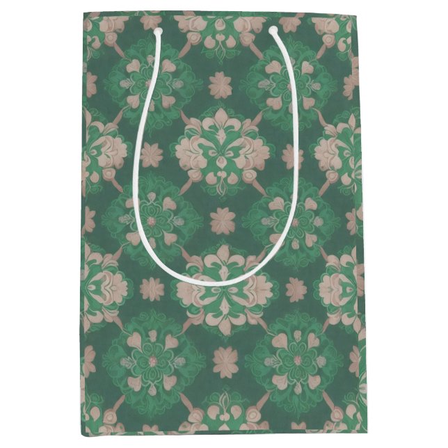 Sac Cadeau Moyen Style victorien vert répétitif (Devant)