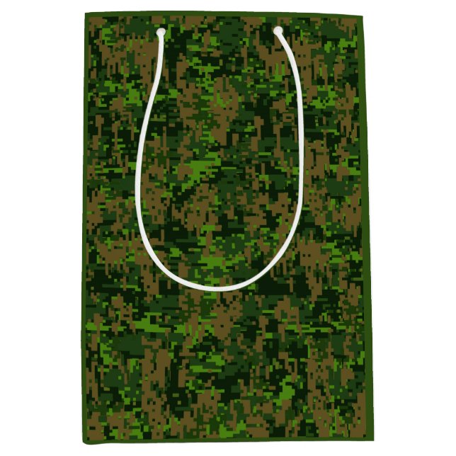 Sac Cadeau Moyen Style Woodland Camouflage vert numérique Accent (Devant)