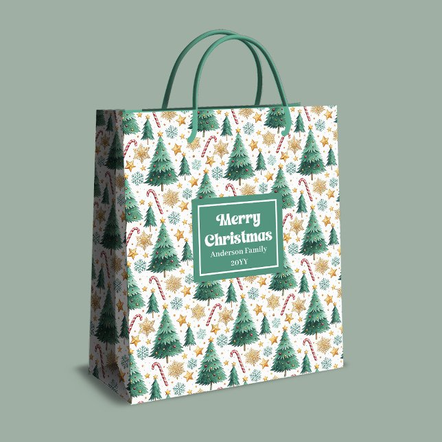 Sac Cadeau Moyen Stylish Christmas trees candy canes custom gifting (Stylish Christmas trees candy canes custom gifting Medium Gift Bag )