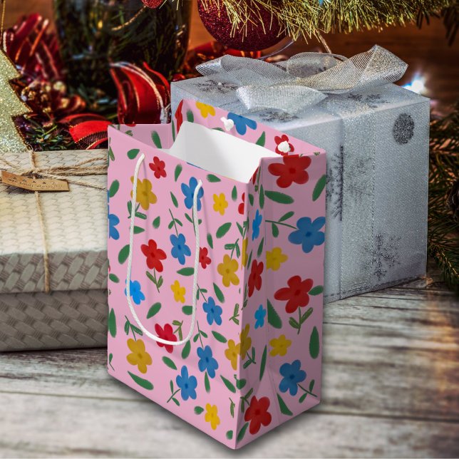 SAC CADEAU MOYEN STYLISH COLORFUL FLOWERS PATTERN (Créateur téléchargé)