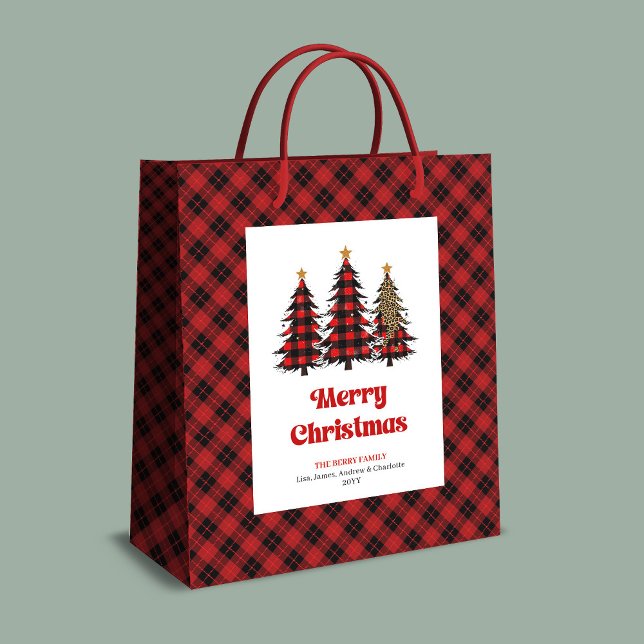 Sac Cadeau Moyen Stylish red black tartan Christmas bag personalize (Stylish red black tartan Christmas bag personalized)