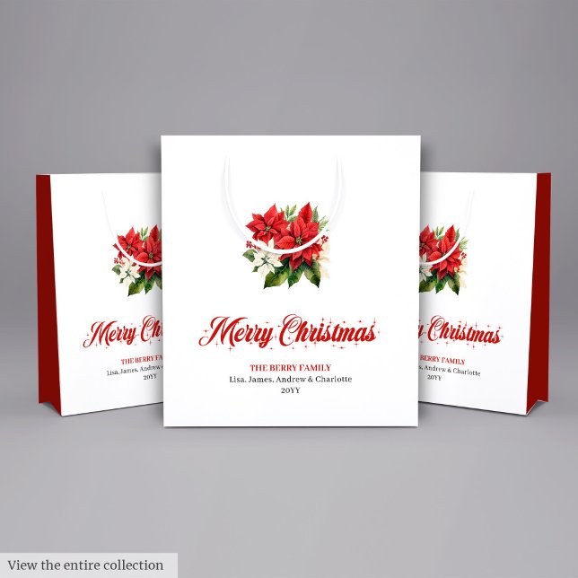 Sac Cadeau Moyen Stylish Red White Poinsettia Custom Name Gift Bag (Stylish Red White Poinsettia Custom Name Gift Bag

)