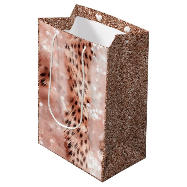 Sac Cadeau Moyen Stylish Rose rose rose or Leopard Glitz (Devant Angle)