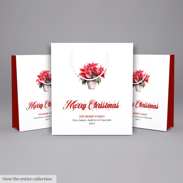 Sac Cadeau Moyen Stylish Watercolor Christmas Flower Holiday Bags (Stylish Watercolor Christmas Flower Holiday Bag)