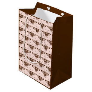Sac Cadeau Moyen Stylized art Deco butterfly - chocolate and peach