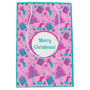 Sac Cadeau Moyen Sucre de canne de stockage de Noël rose présente