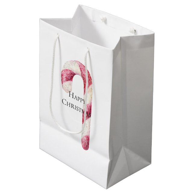 Sac Cadeau Moyen Sucres de canne de menthe blanche rouge (Devant Angle)