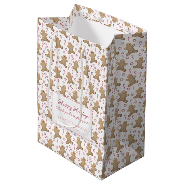 Sac Cadeau Moyen Sucres de canne en pain d'épice d'aquarelle Joyeux (Devant Angle)