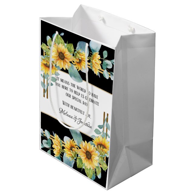 Sac Cadeau Moyen Sunflower Wedding Favor or Welcome Cadeau Sac/Noir (Dos Angle)