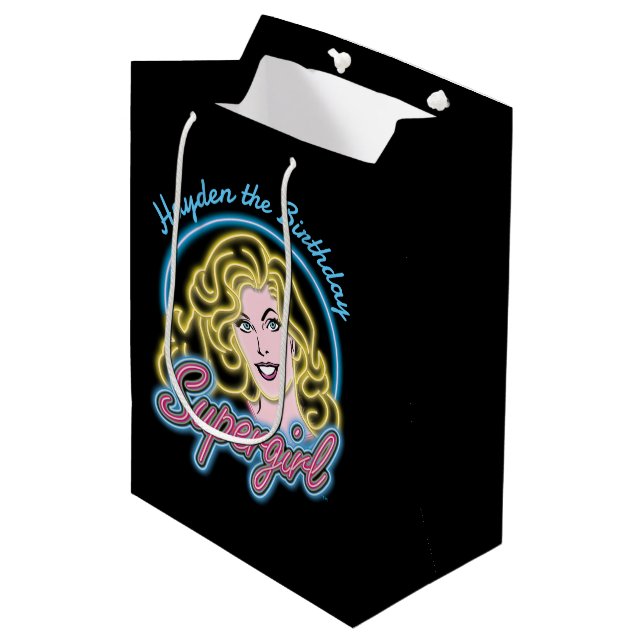 Sac Cadeau Moyen Supergirl Retro Neon Lights Graphic (Devant Angle)
