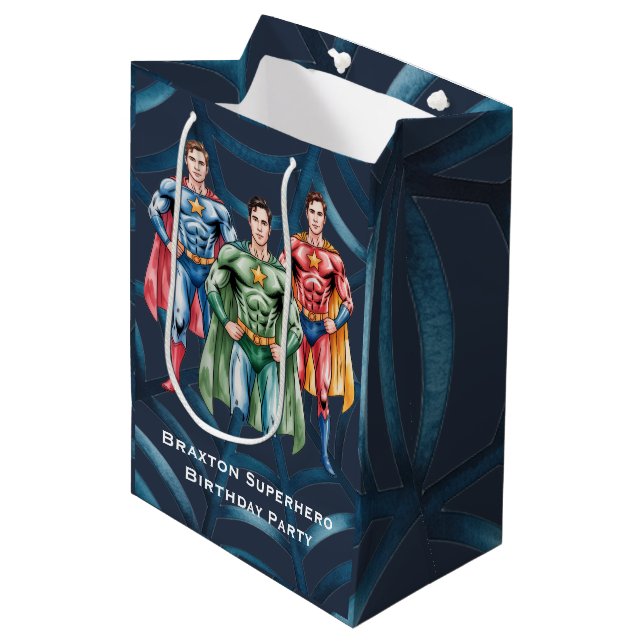 Sac Cadeau Moyen Superhero fête d'anniversaire pour les garçons (Devant Angle)