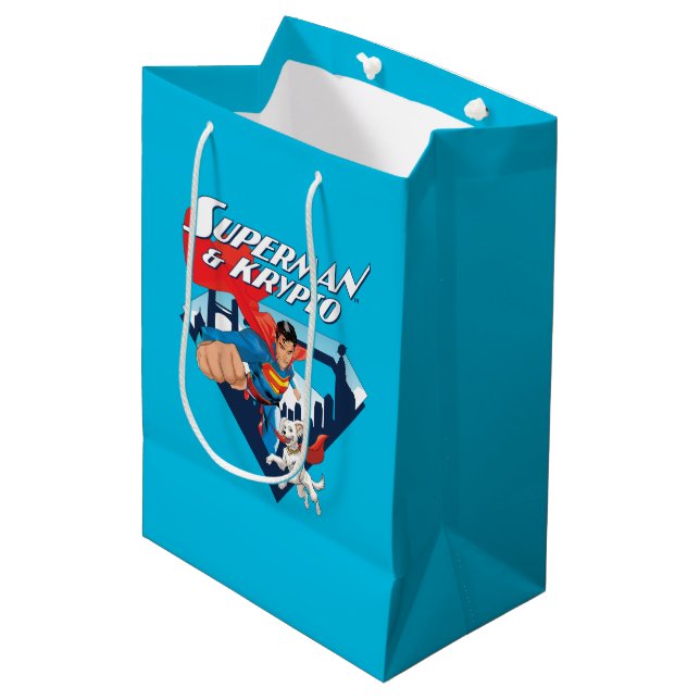 Sac Cadeau Moyen Superman & Krypto Soar (Devant Angle)