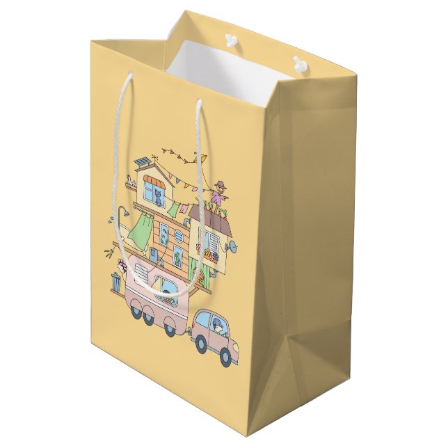 Sac Cadeau Moyen Sur la route Famille Camping Trailer sur Jaune (Dos Angle)