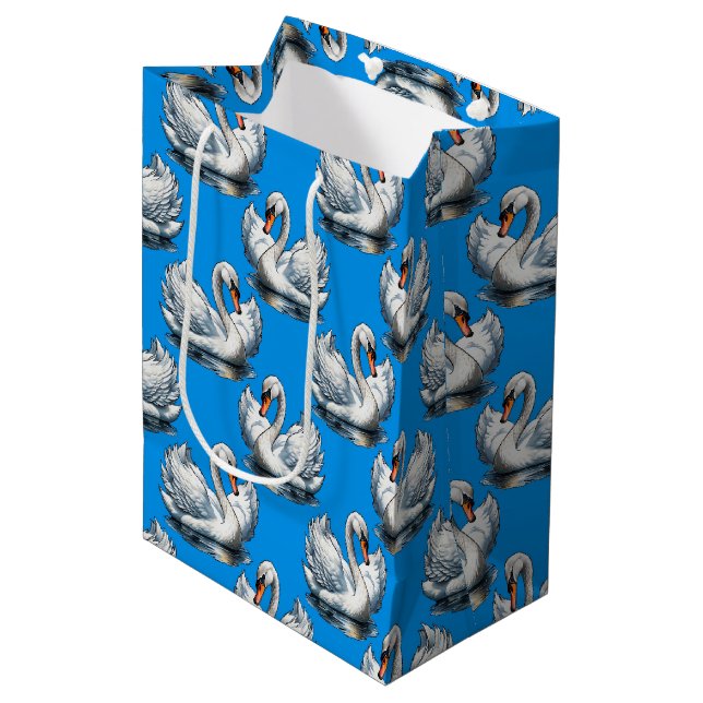 Sac Cadeau Moyen Swan Birds Pattern Design On Blue  (Devant Angle)