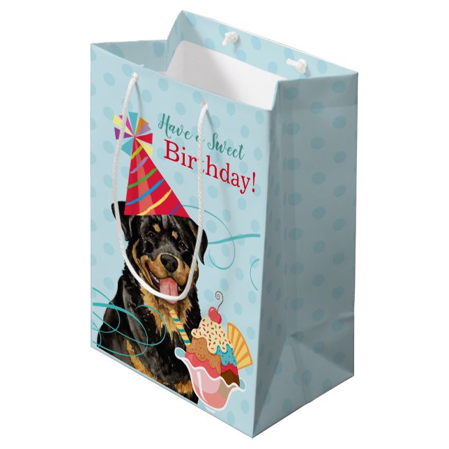 Sac Cadeau Moyen Sweet Anniversaire Rottweiler Sac-cadeau moyen (Devant Angle)