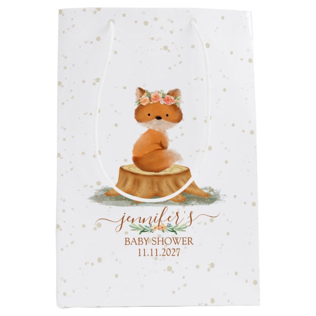 Sac Cadeau Moyen Sweet Forest Fox Baby Shower Wildflowers (Devant)