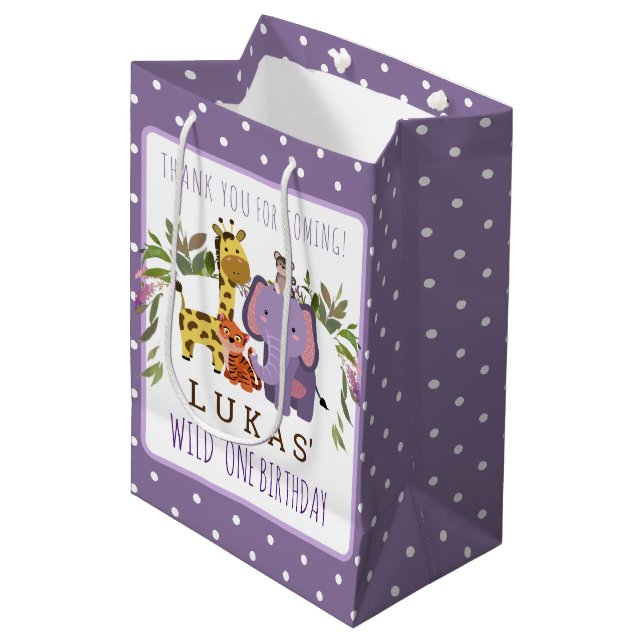 Sac Cadeau Moyen Sweet Jungle Safari animal 1er anniversaire (Devant Angle)