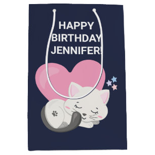 Sac Cadeau Moyen Sweet Kitty Chat Dormir avec un grand coeur en arr