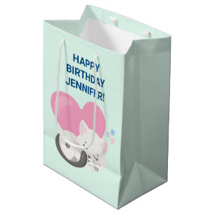 Sac Cadeau Moyen Sweet Kitty Chat Dormir avec un grand coeur en arr