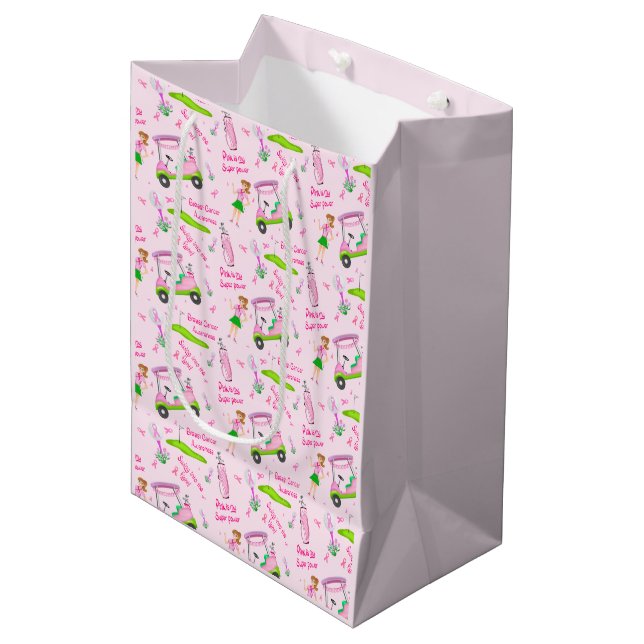 Sac Cadeau Moyen Swing Pink Golfer Sensibilisation au cancer du sei (Devant Angle)