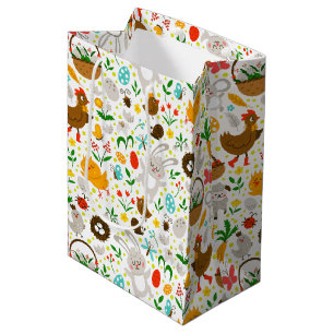 Sac Cadeau Moyen Symboles de Pâques mignons et colorés Motif sans c