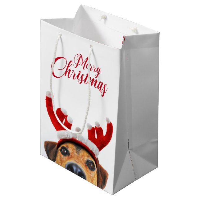 Sac Cadeau Moyen Sympa Christmas Chien Reindeer Antler Headband (Devant Angle)