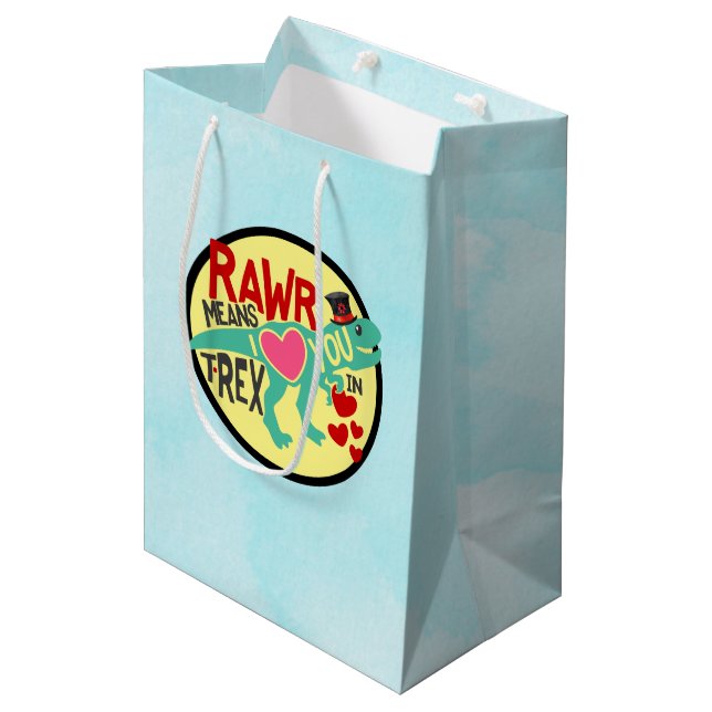 Sac Cadeau Moyen T-Rex dans un Top Hat Rawr signifie que je t'aime  (Devant Angle)