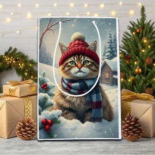 Sac Cadeau Moyen Tabby Chat en hiver avant l'hiver avant l'hiver et