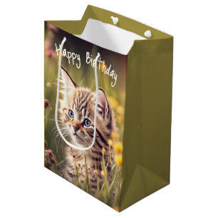 Sac Cadeau Moyen Tabby Kitten Anniversaire En Fleur sauvage