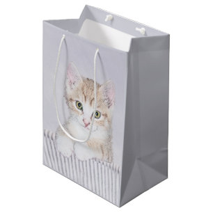 Sac Cadeau Moyen Tabby Orange Kitten Peinture - Art Chat original