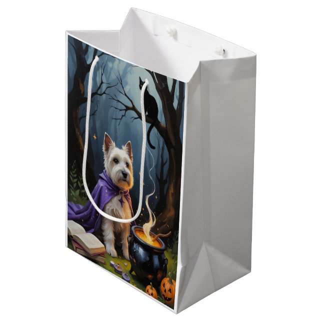 Sac Cadeau Moyen Tableau Whimsical Halloween de Cairn Terrier Chien (Devant Angle)