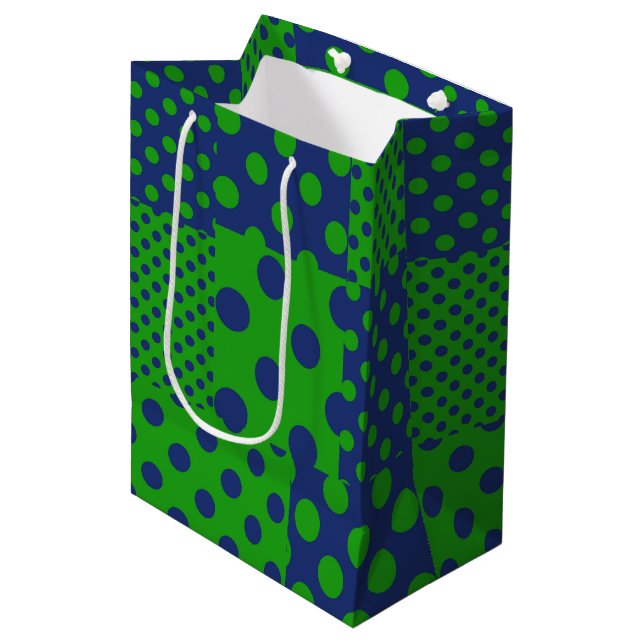 Sac Cadeau Moyen Taches à pois verts bleus Patchwork  (Devant Angle)