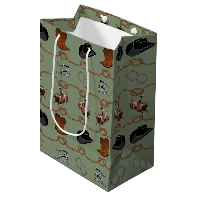 Sac Cadeau Moyen Tack de Rodéo Cowboy  (Devant Angle)