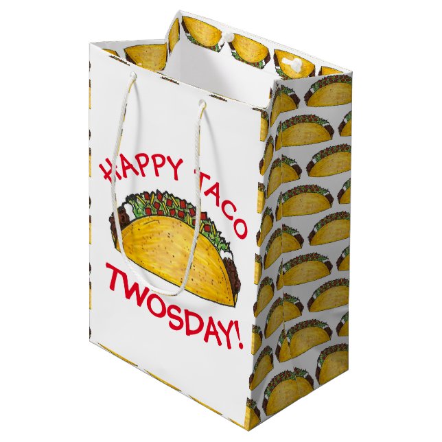 Sac Cadeau Moyen Taco TWOSday Mardi 2 Anniversaire fête Fiesta (Devant Angle)