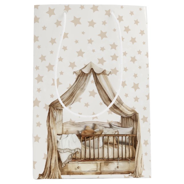 SAC CADEAU MOYEN TAN NEUTRE COULEURS BOHO BABY CRIB (Devant)