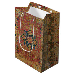 Sac Cadeau Moyen Tapis persan asiatique Kashan en or rouge
