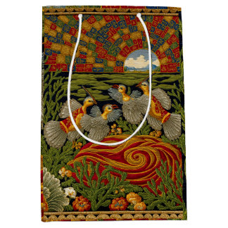 Sac Cadeau Moyen Tapisserie de style rétro Oiseaux exotiques
