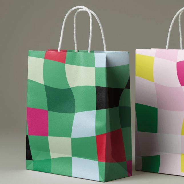 Sac Cadeau Moyen Tartan moderne coloré Plaid Noël (Créateur téléchargé)