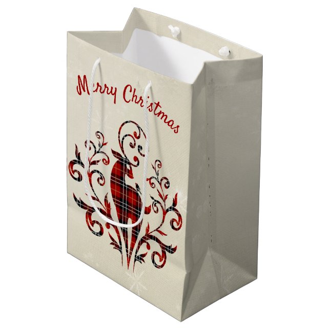 Sac Cadeau Moyen Tartan Plaid Deer Sur La Conception De Flocon De N (Devant Angle)